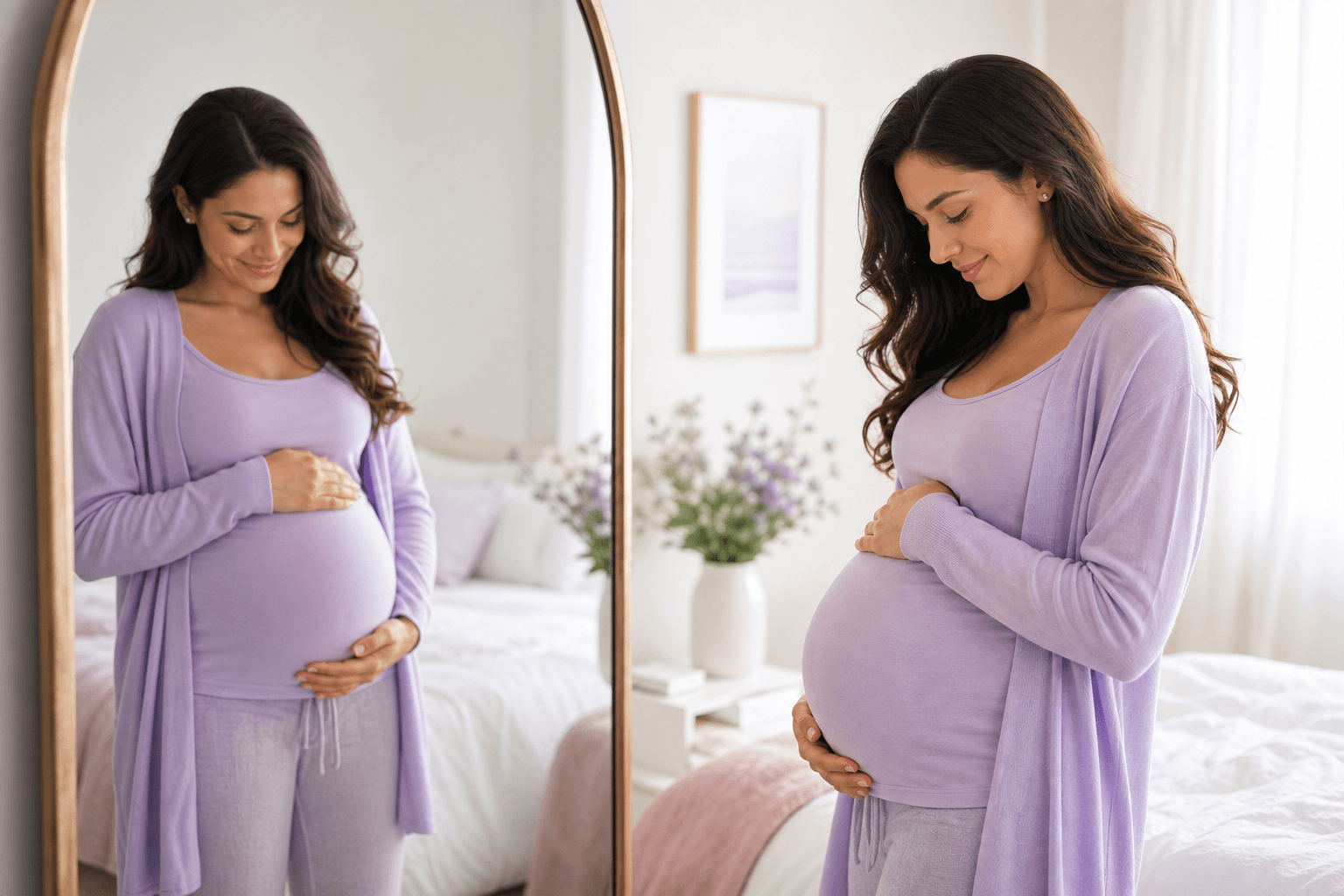Expecting mother noticing pregnancy body changes
